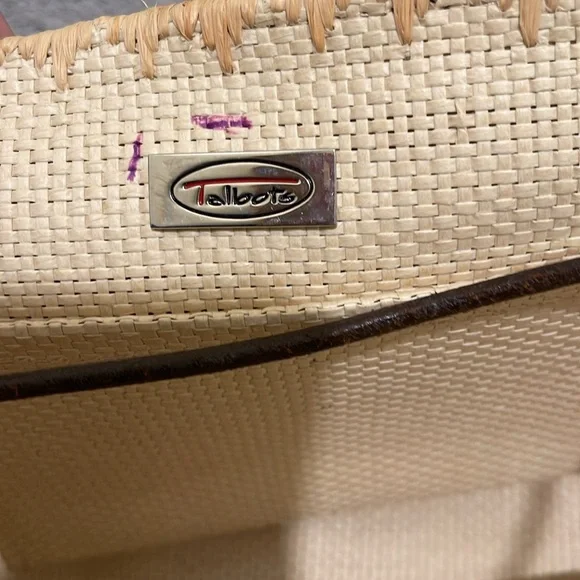 Talbots straw tote bag brown with seashell and tan trim - Picture 2 of 3